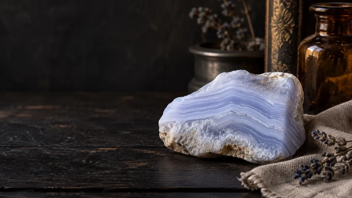 Blue Lace Agate crystal — photograph of the stone