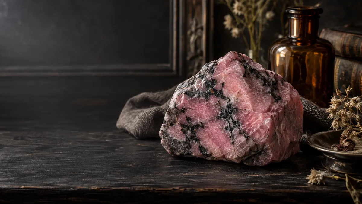 Rhodonite crystal — photograph of the stone