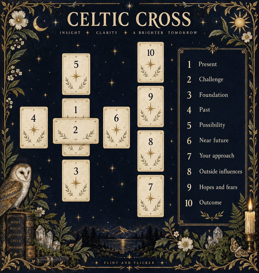 Celtic Cross diagram — 10 card positions