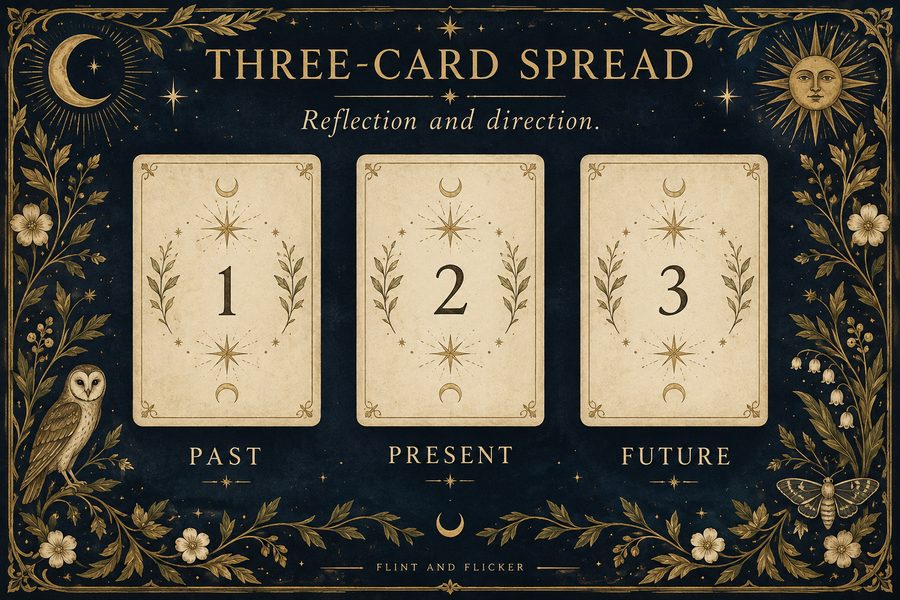 Three-Card Spread diagram — Past, Present, Future