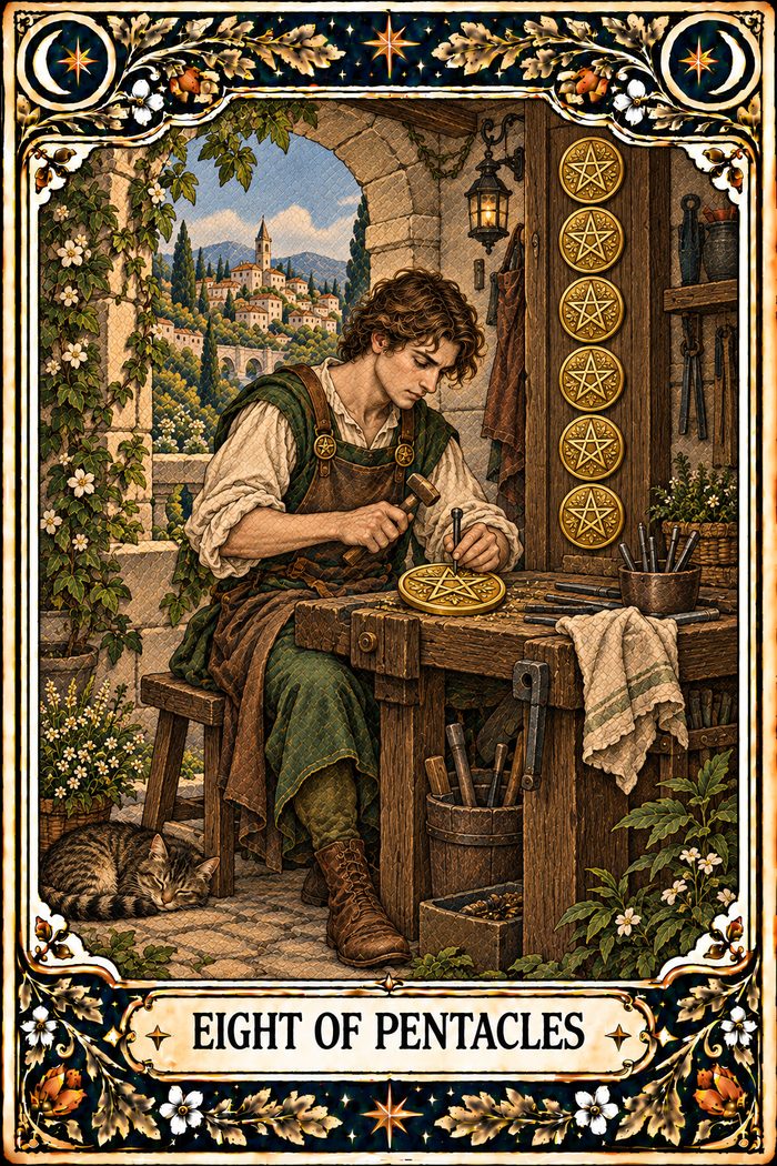 Eight of Pentacles tarot card